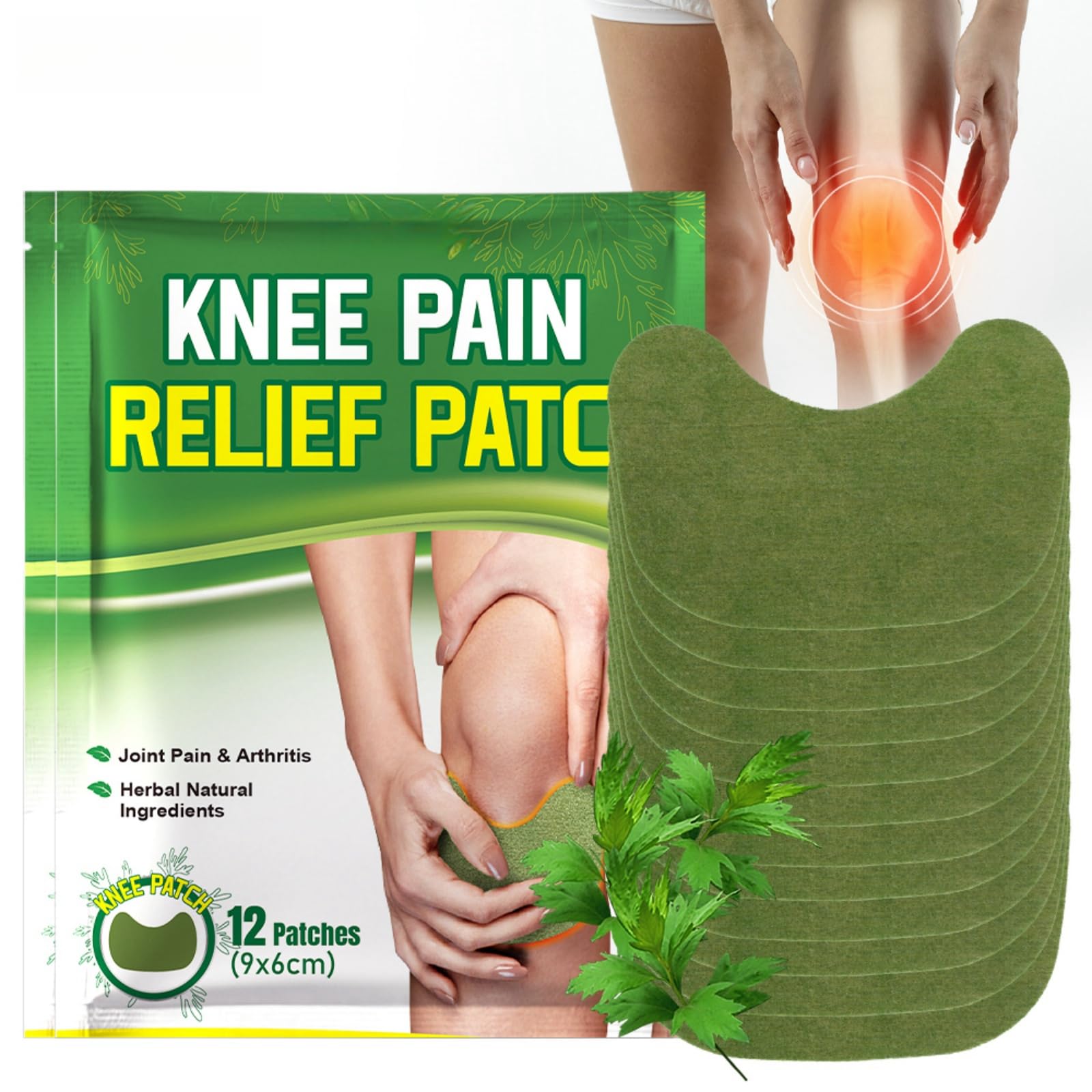 POSICHEKnee Pain Relief Patch - 12-Pack Mugwort Joint Care Patches - Effective Relief for Knee Joint and Muscle Discomfort - Alleviates Soreness and Stiffness - Herbal Massage Patches for Joint Care