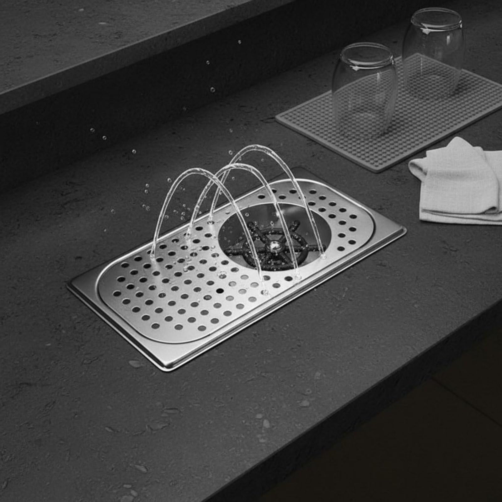 predolo Lavavasos de Presión Instalación Empotrada Lavavasos Empotrado Limpiavasos Automático para Profesionales, Cafetería, Restaurante, Negro