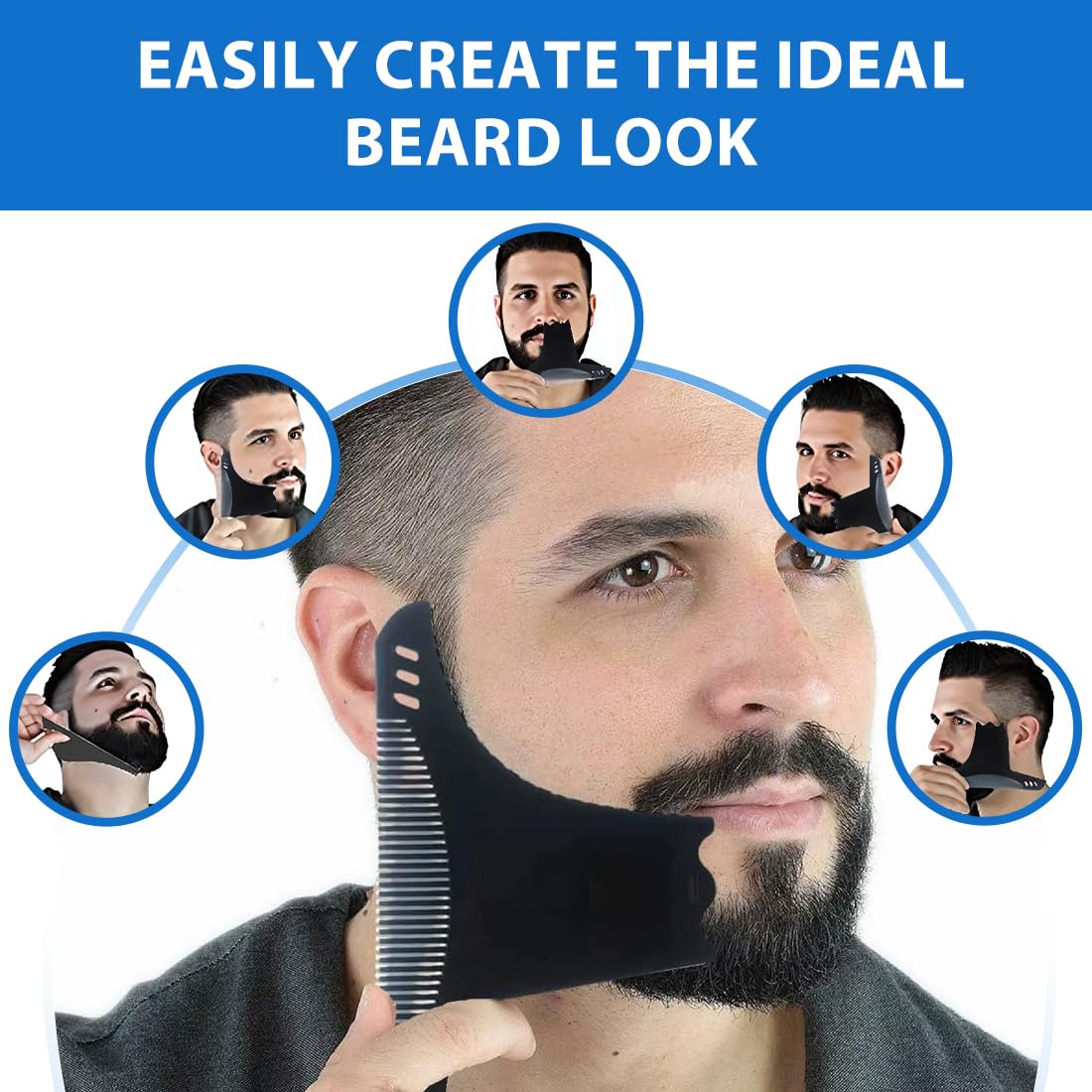 Set di Accessori per Barba:2 Pezzi Stencil Pettine per Barba Uomo+Con 1 Pezzo di Stoffa Bianca,Spazzola da Barba,Regalo da Uomo per il Parrucchiere(Nero)
