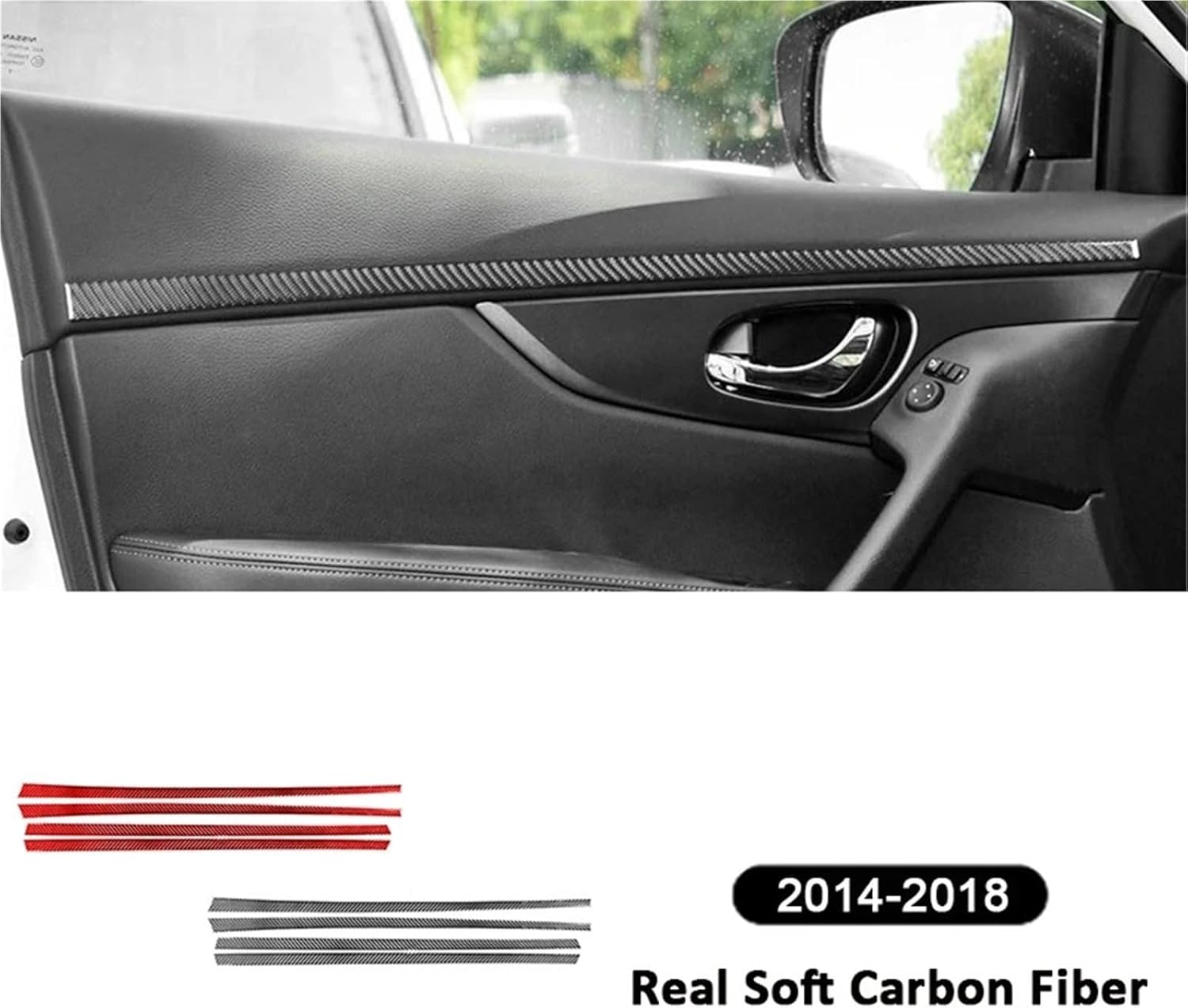 Carbon Fiber Car Interior Inner Door Panel Trim Strips Protection Decoration Stickers Compatible for X-Trail 2014-2018 Accessories(9 Wire Black Only Right)