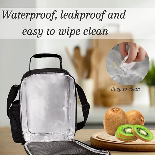 Miniatura 5 de 7-mi Bolsas de almuerzo aisladas para niños 3D Shark Lunch Tote Box Comidas con correa ajustable para el hombro y soporte para botella de agua