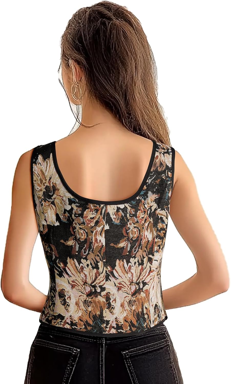 Womens Renaissance Corset Vintage Lace Up Bustier Tops Floral Overbust Corset With Zipper - Image 4