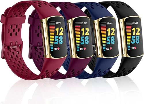 Correas deportivas transpirables  Compatible con Fitbit Charge 6Fitbit Charge 5 Bands, correa de silicona suave impermeable de repuesto para Charge