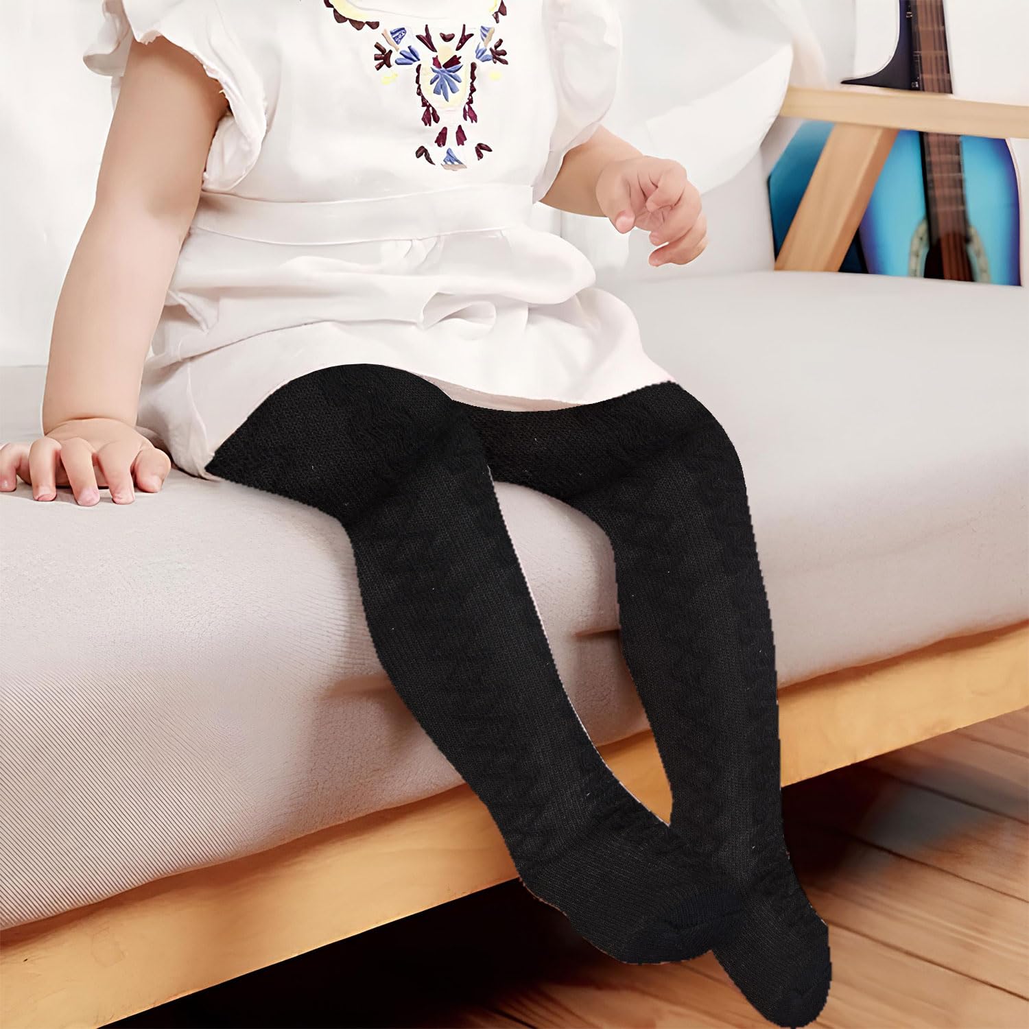 Mee Mee Baby Stockings | Unisex Lights | Full Length | 100% Cotton |Stretchable| Snug Fit |Unisex Stockings | Pk of 2-BLACK_PINK (3-4 YRS) - Image 7 thumbnail