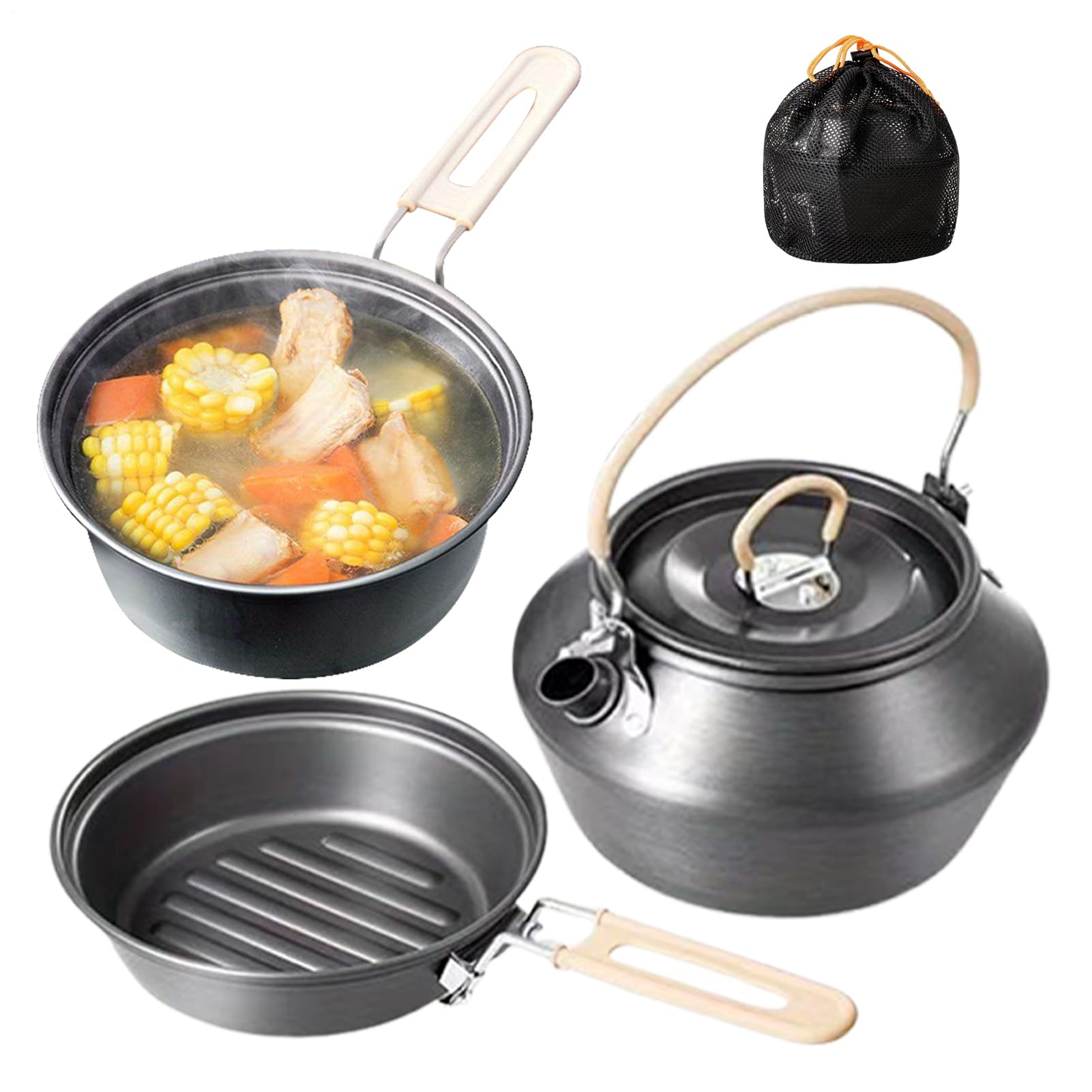 Patelnie turystyczne do gotowania Patelnie, Garnki do Duszenia, Sprzęt | Kempingowy zestaw patelnia czajnik Do kuchni, na zewnątrz, biwak, grill, rodzinny zestaw survivalowy