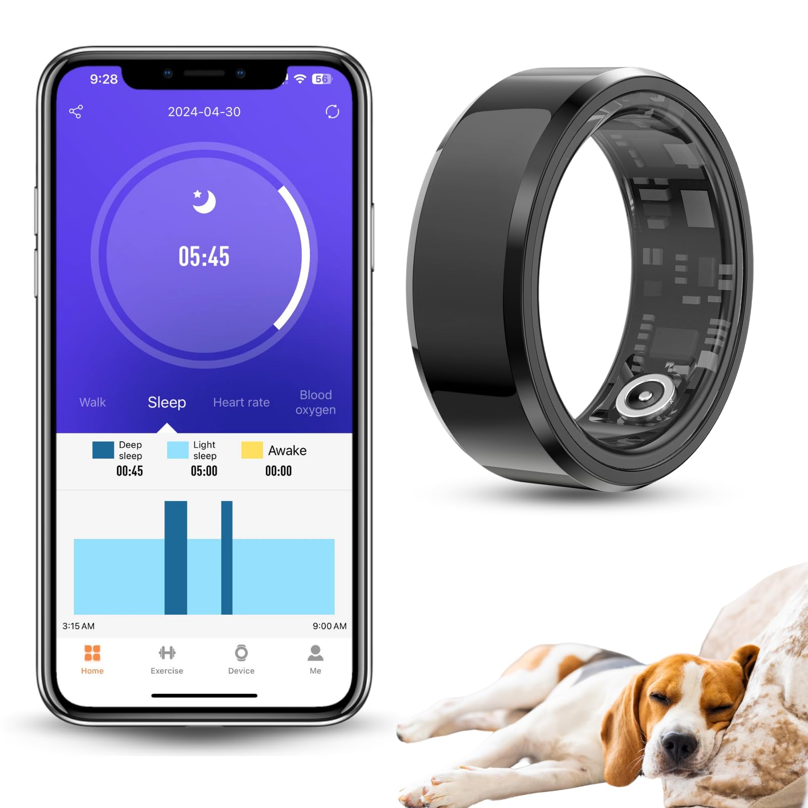 Smart Ring X1 for Men and Women, Sleep Tracker, Health Tracker, Fitness Tracker, Heart Rate, Shake and take Photos, Waterproof, Health Tracking (Black, #7-54.4mm/2.14in)
