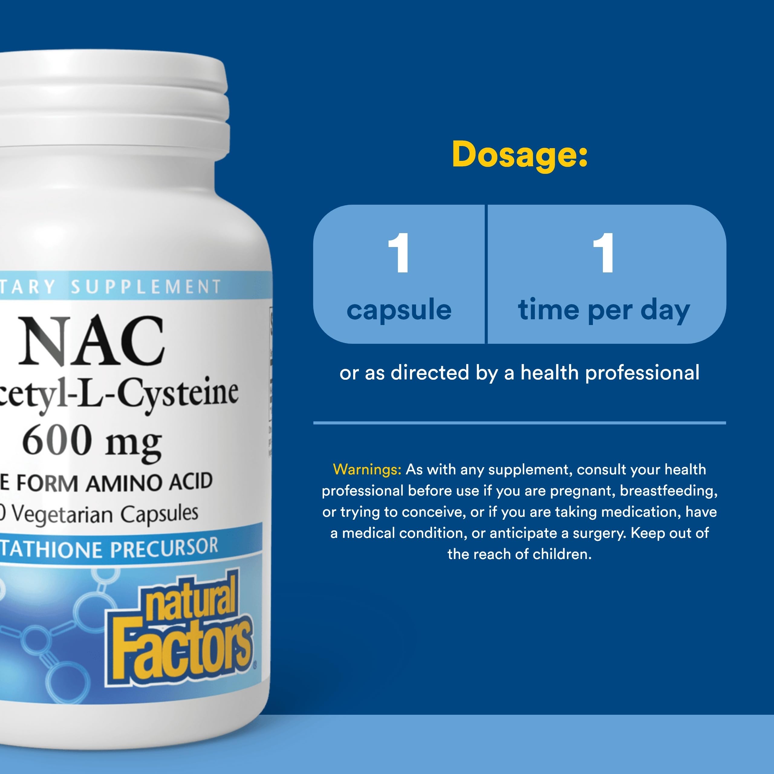 Natural Factors NAC N-Acetyl-L-Cysteine 600 mg, 60 Vegetarian Capsules