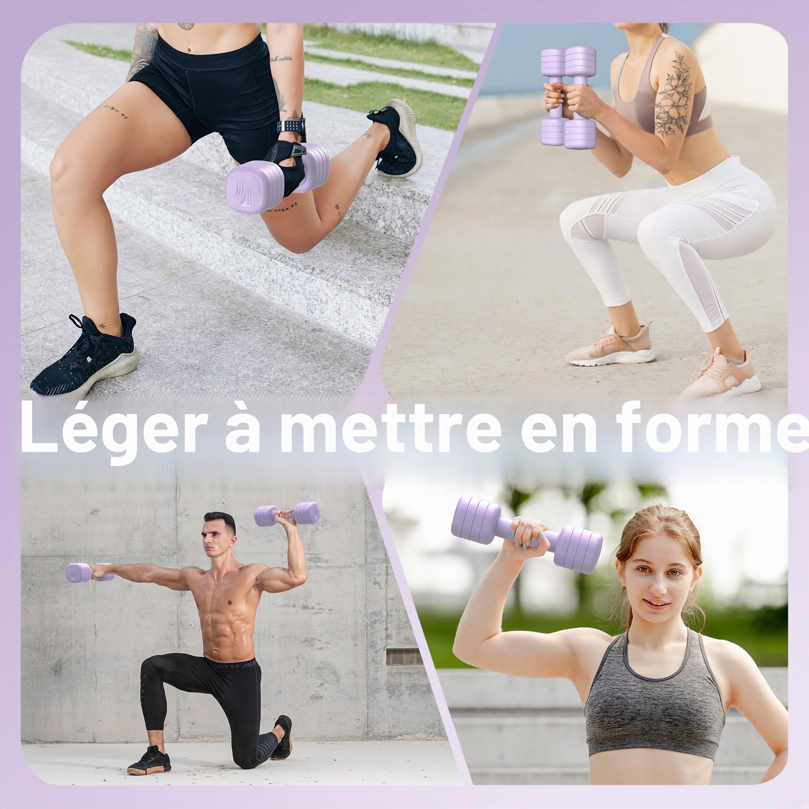 Sportneer Lot de 2 haltères réglables pour femme - Poids de 1 à 2,5/1 à 5 kg chacun - 4/5 en 1 - Équipement de fitness pour la maison, la gym, la cadeau la musculation