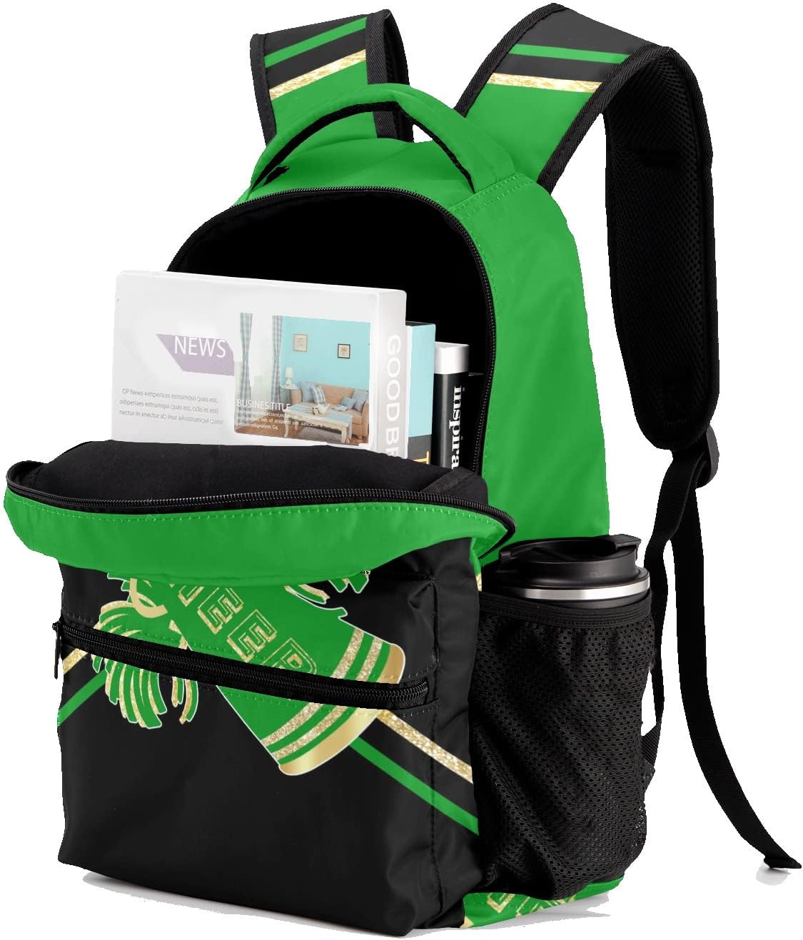 Cheer Green Black Cheerleaders Backpack Shoulder Shopping Bag Travel Casual Bags with Name Text