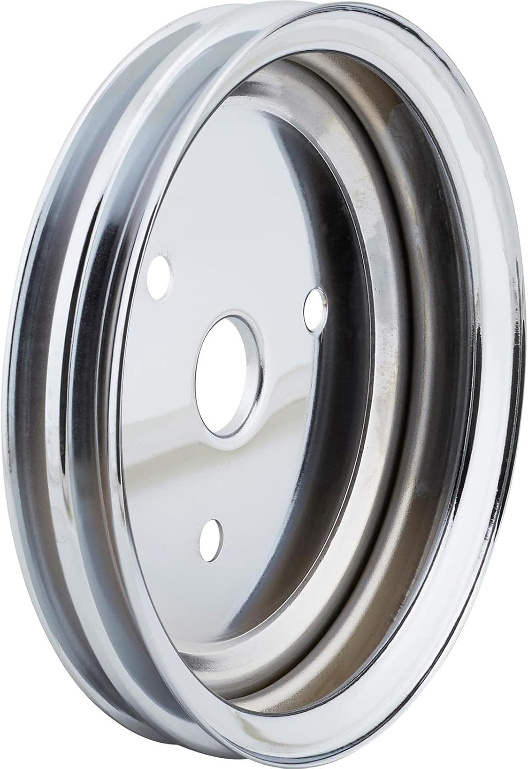 Speedway Motors SBC Chrome Double Groove Pulley Set Compatible with 283–350 V8 Engines with Short Water Pump, Includes Crank and Water Pump Pulleys, Lightweight and Durable Finish