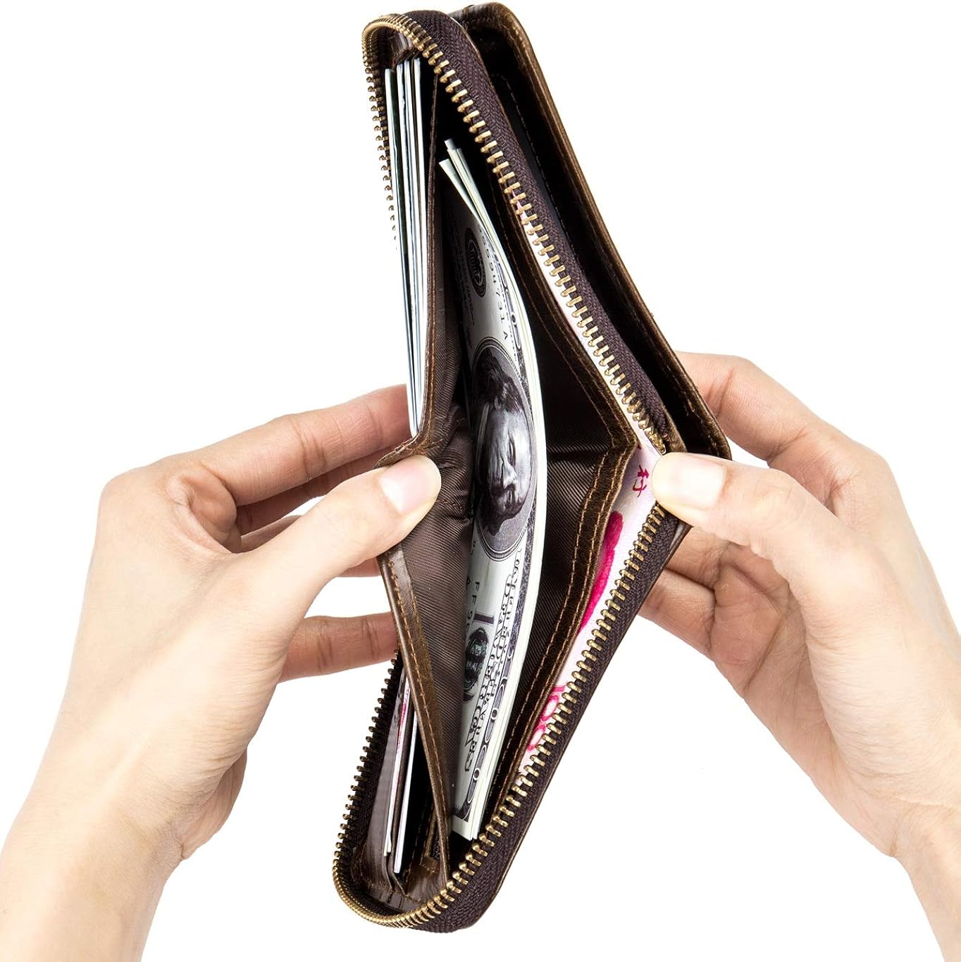 Miniatura 5 de Cuero auténtico hombres billetera cremallera RFID bloqueo vintage billeteras billeteras billeteras