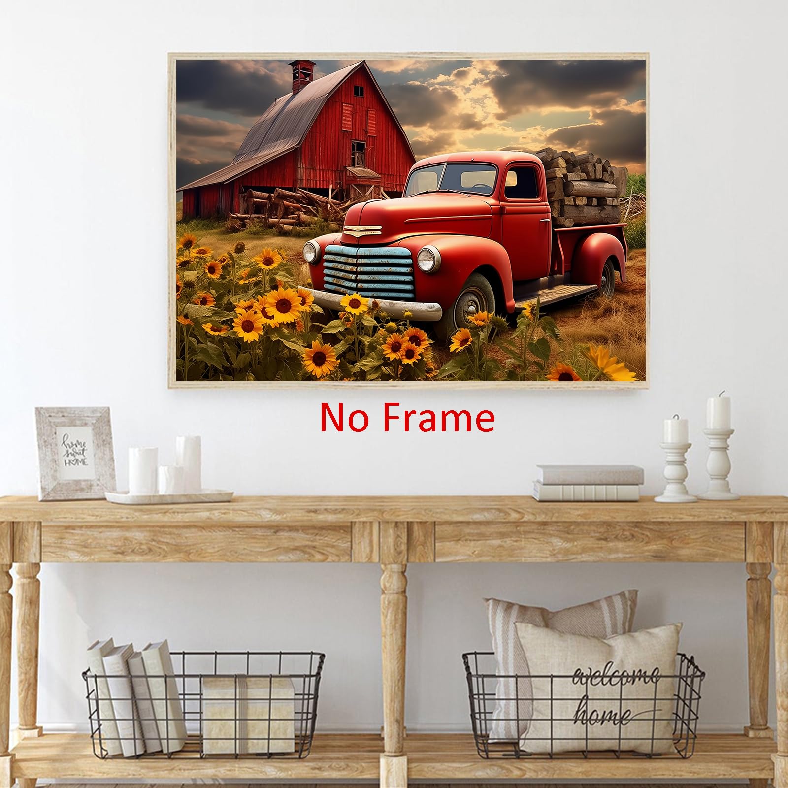 Amazon.com: Farmhouse Rustic Red Barn & Old Truck Poster - Farm