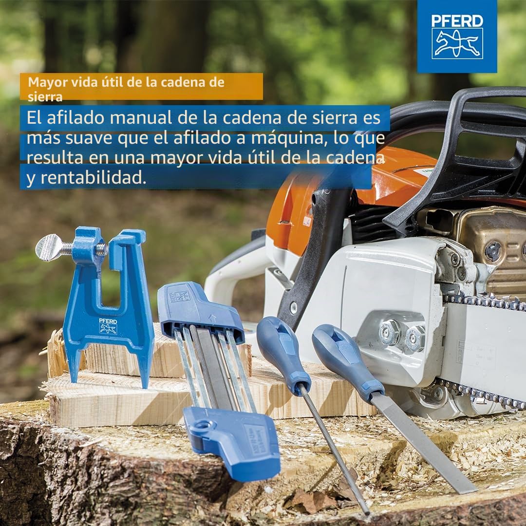 Pferd Afilador de Cadenas de Motosierra Ergonómico Chain Sharp Cs- x -4,8 millimeters, Cambio Fácil con Giro del Aparato, Sin Necesidad de desmontar, en Funda de Plástico