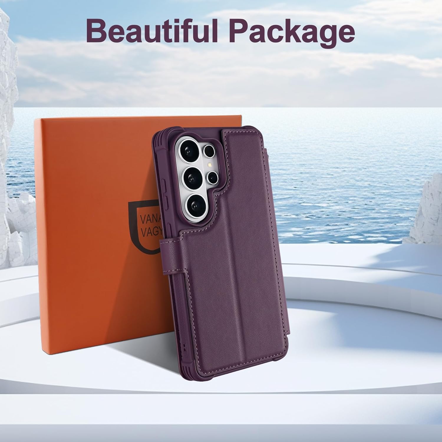 VANAVAGY Wallet Case for Galaxy S26 Ultra with RFID Blocking Card Holder, [12ft Drop Protection] Flip Folio Cover PU Leather Magnetic Shockproof Case with Wrist Strap Kickstand, Dark Purple
