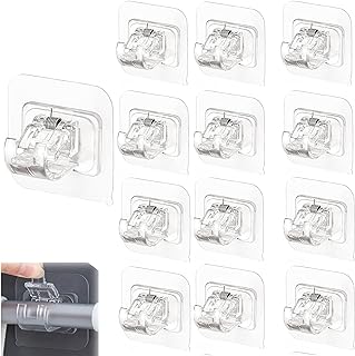12PCS No Drilling Curtain Rod Brackets, Universal Self-Adhesive Wall-Mounted Curtain Rod Holder, Nail Free Adjustable Hardware Rod Holders for Home Bathroom and Hotel Use (Transparent)