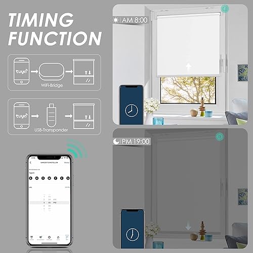 Miniatura 4 de Allesin Persiana enrollable motorizada funciona con Alexa para ventana, 60% opacas, persianas inteligentes inalámbricas con control remoto,