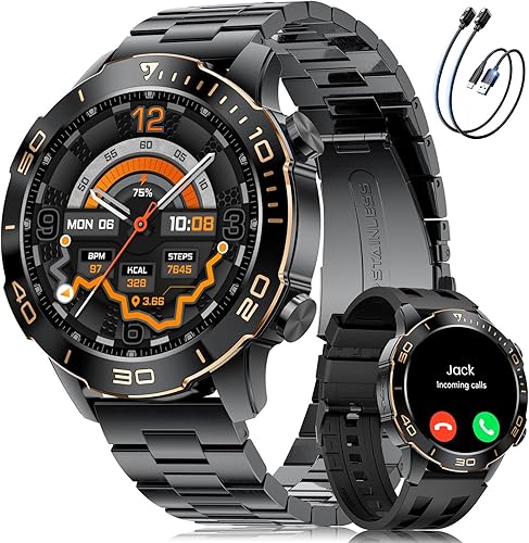 Smart Watches for Men Luxury for Android iPhone50 Day Battery,Fitness Watch with Heart RateBlood PressureSleep Monitor,Men's Smartwatch Amoled