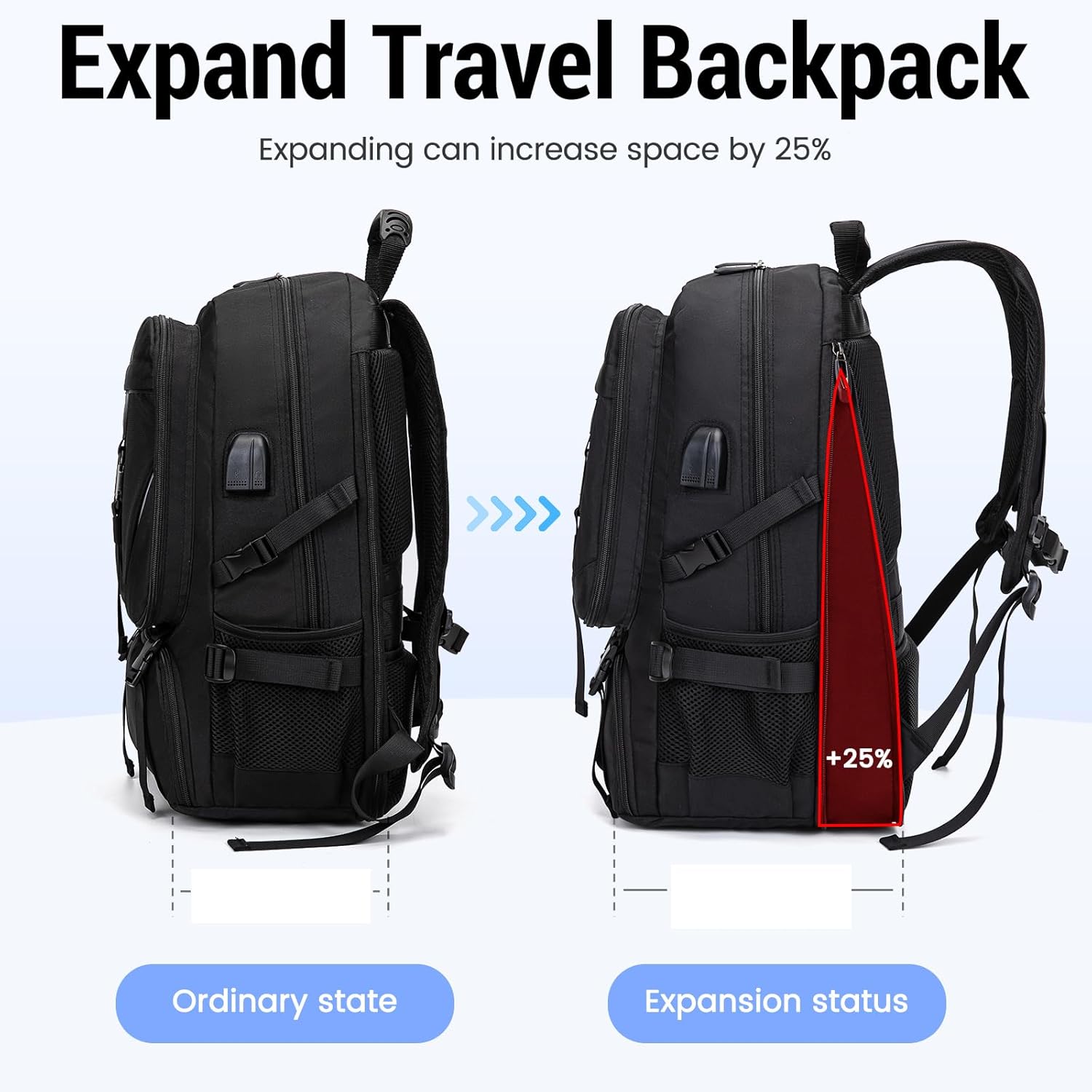 Men's Women's with Usb Port 80l Travel Backpack, Large Carry-On Backpacks，Expandable Oversized Laptop Bag Works