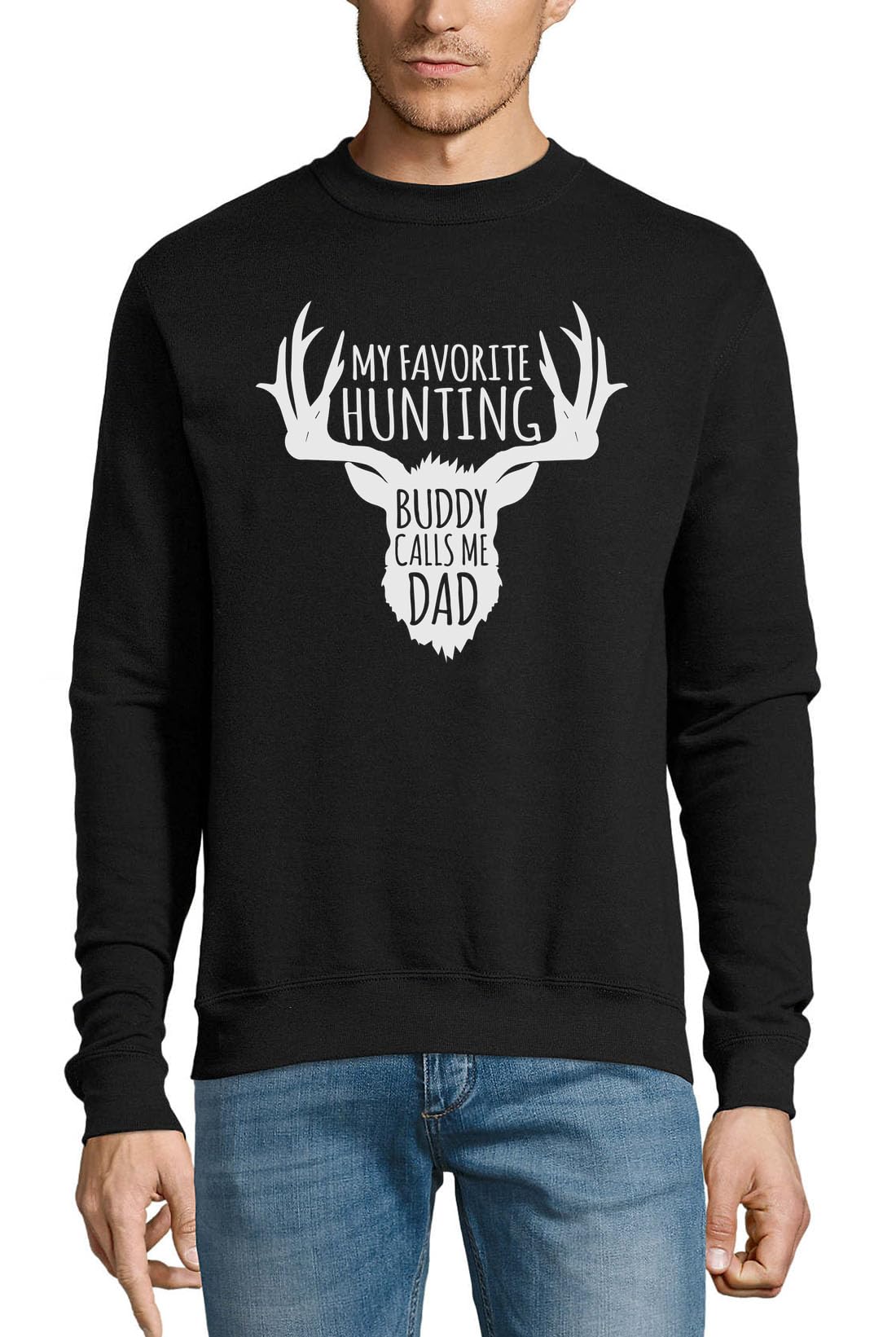 Pull motif cerf My Favorite Hunting Buddy coton noir sweat chasse papa