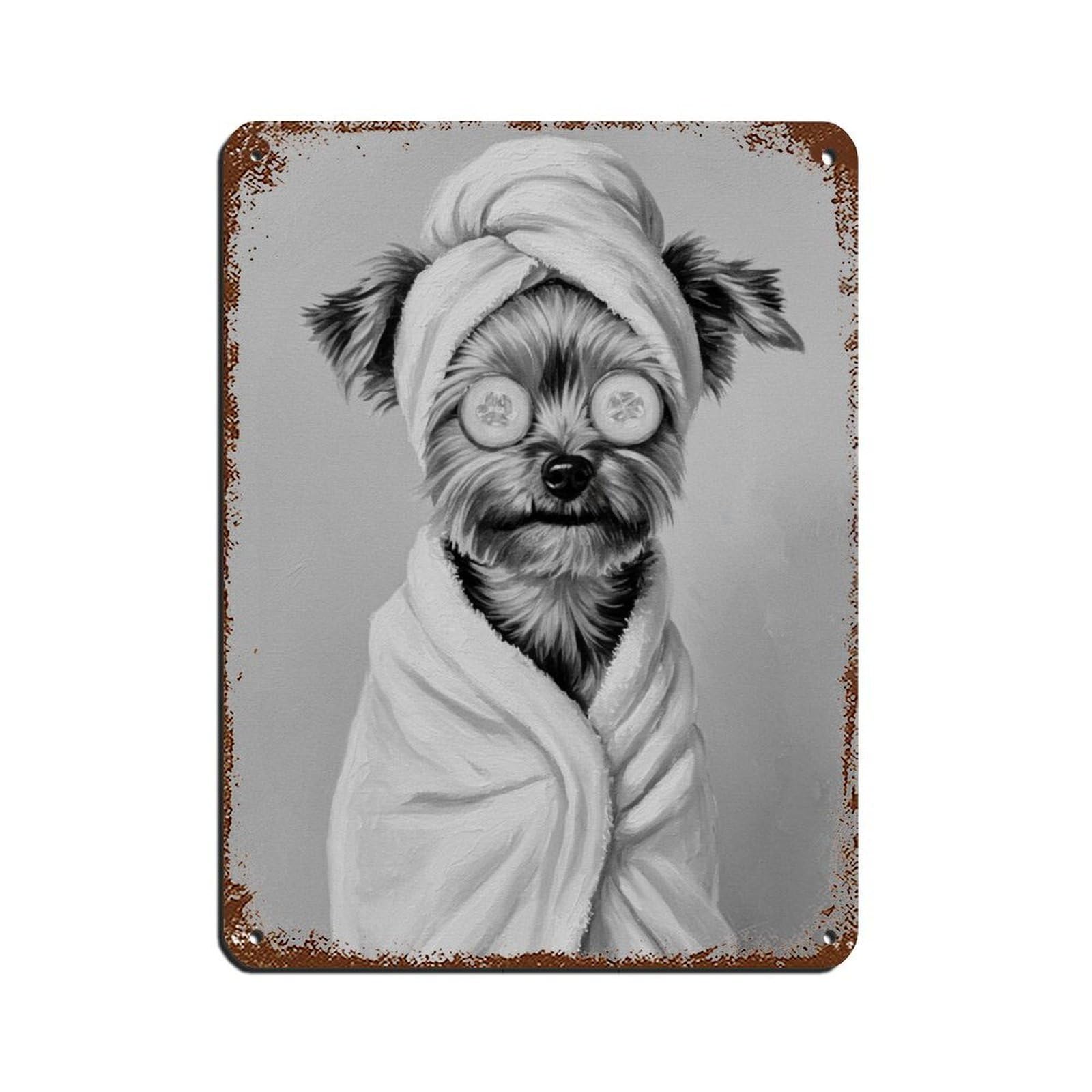 Bathroom Spa Art, Yorkie Dog Retro Poster Metal Tin Sign Chic Art Retro Iron Painting Bar People Cave Cafe Family Garage Poster Wall Decoration 12x16inch(30x40cm)