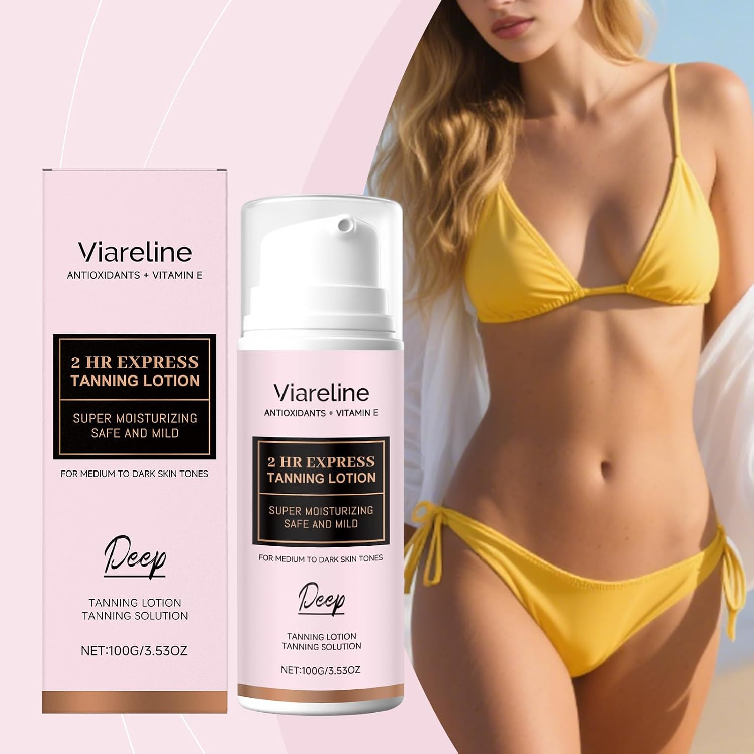 2 HR Express Deep Tanning Lotion with Vitamin E 100g | Super Moisturizing, Non-Greasy Formula, Medium to Dark Tones, Antioxidants Infused, All-Day Hydration