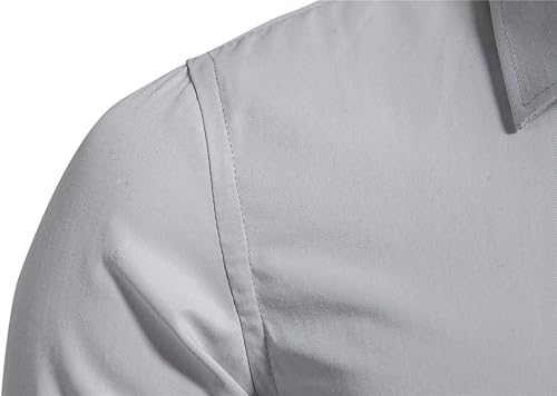 Miniatura 3 de Camisas de manga larga con botones para hombre, color liso, ajustado, informal, para negocios, formal, camisa de vestir