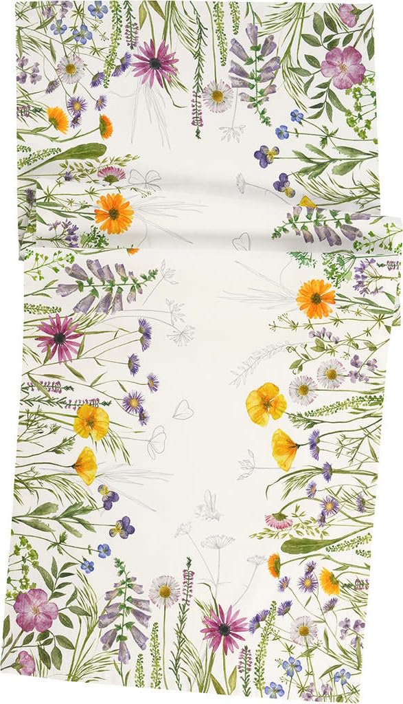 Sander Tischläufer Sophia Frühling Streublumen 50 x 140cm Artikel 48469 Fb. 40 65% Baumwolle bunt weiß