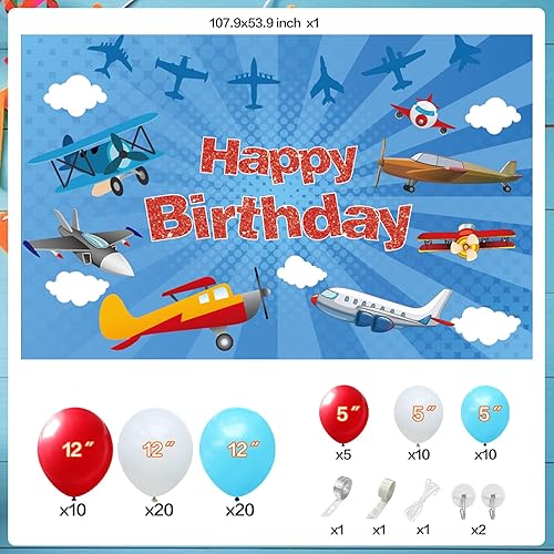 Miniatura 2 de 86 piezas de decoración de fiesta de cumpleaños de aviador, aviador, decoración de fiesta temática de avión con globos inflables de nube de avión,