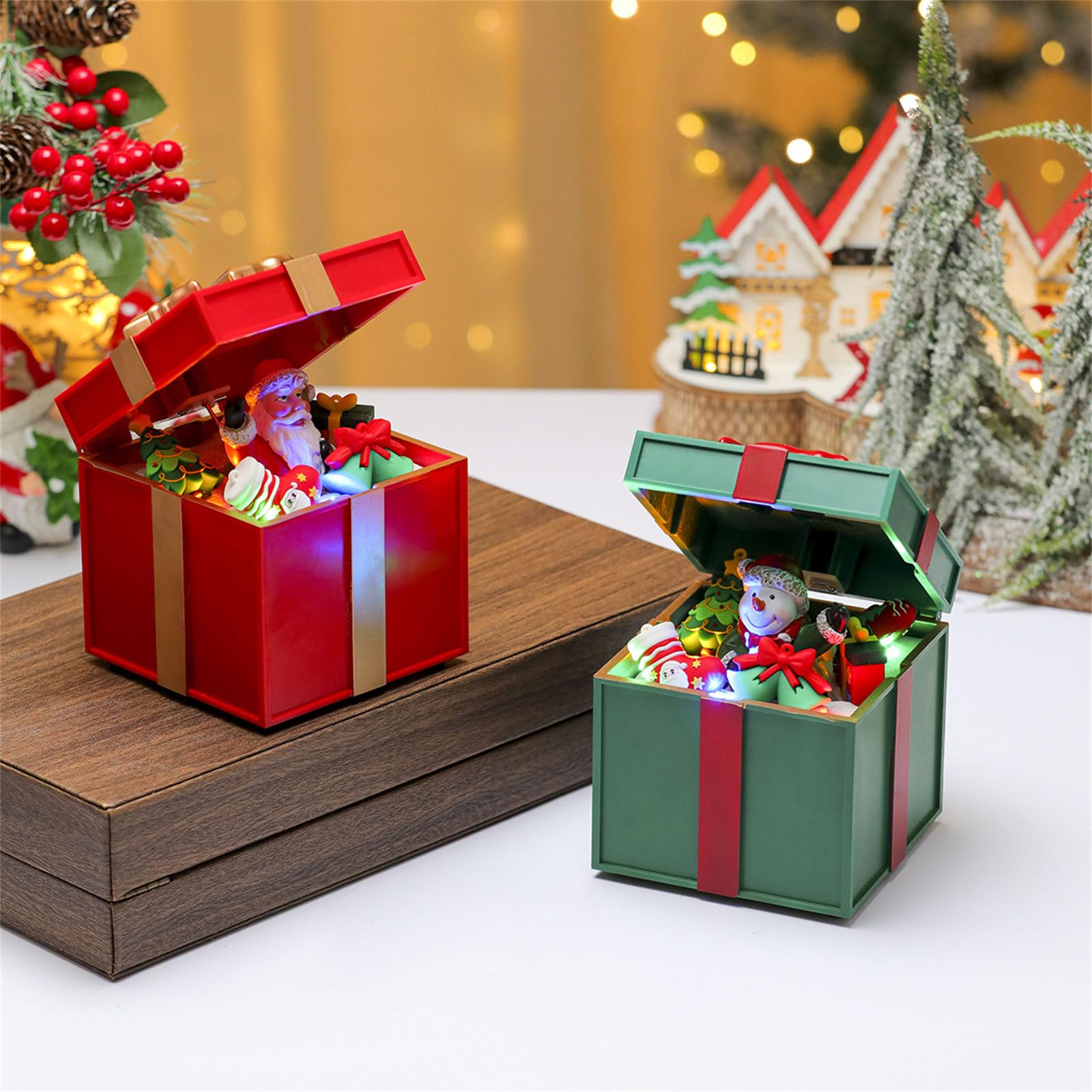 Cajas de regalo musicales LED para reproducción de canciones de Navidad, irrompibles, materiales de policarbonato, dos opciones de potencia, decoración del hogar, fiestas, decoración de
