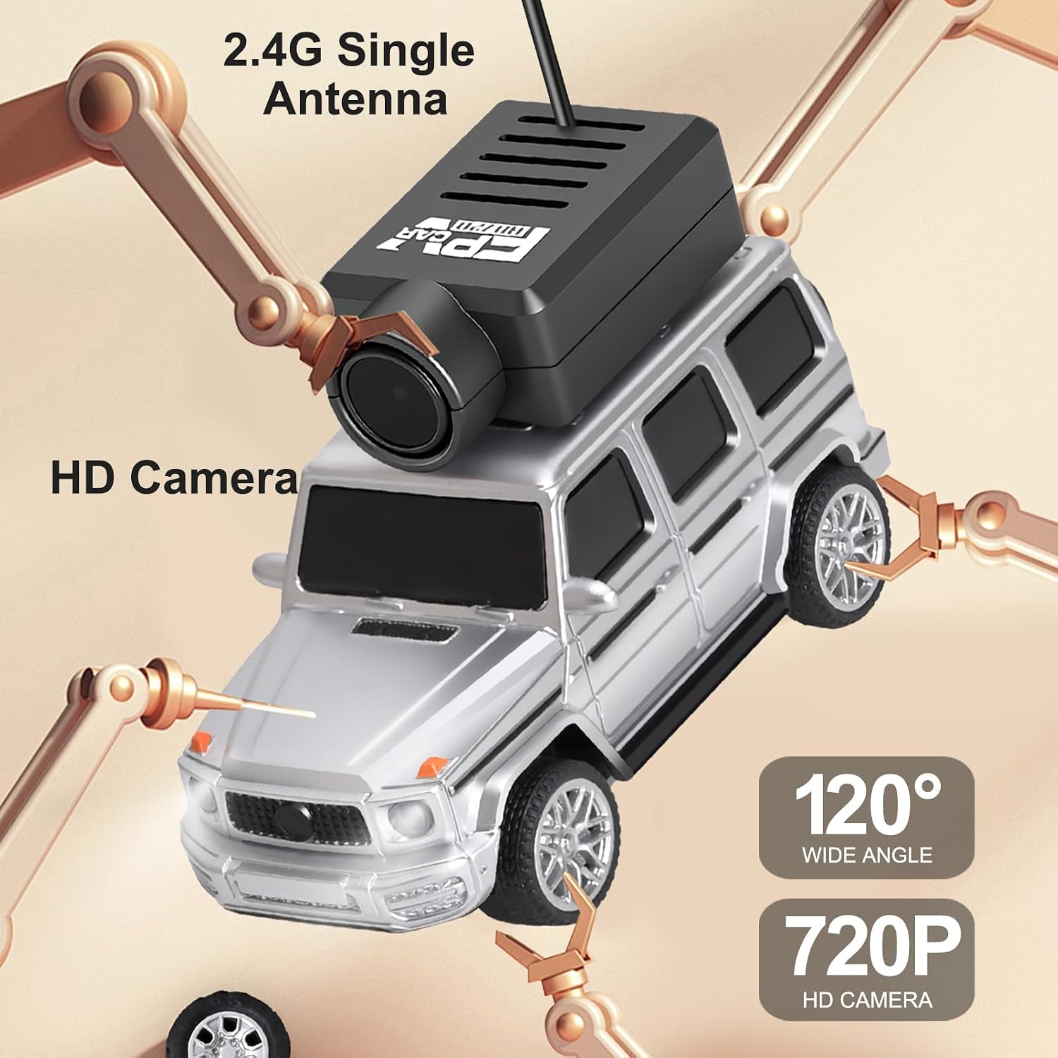 GoolRC WLtoys 6406 Mini RC Car, 2.4GHz 1:64 Scale FPV Remote Control Car with Camera 720P, APP Control Vehicle with LED Lights for Adults, Without Remote Controller (Silver)