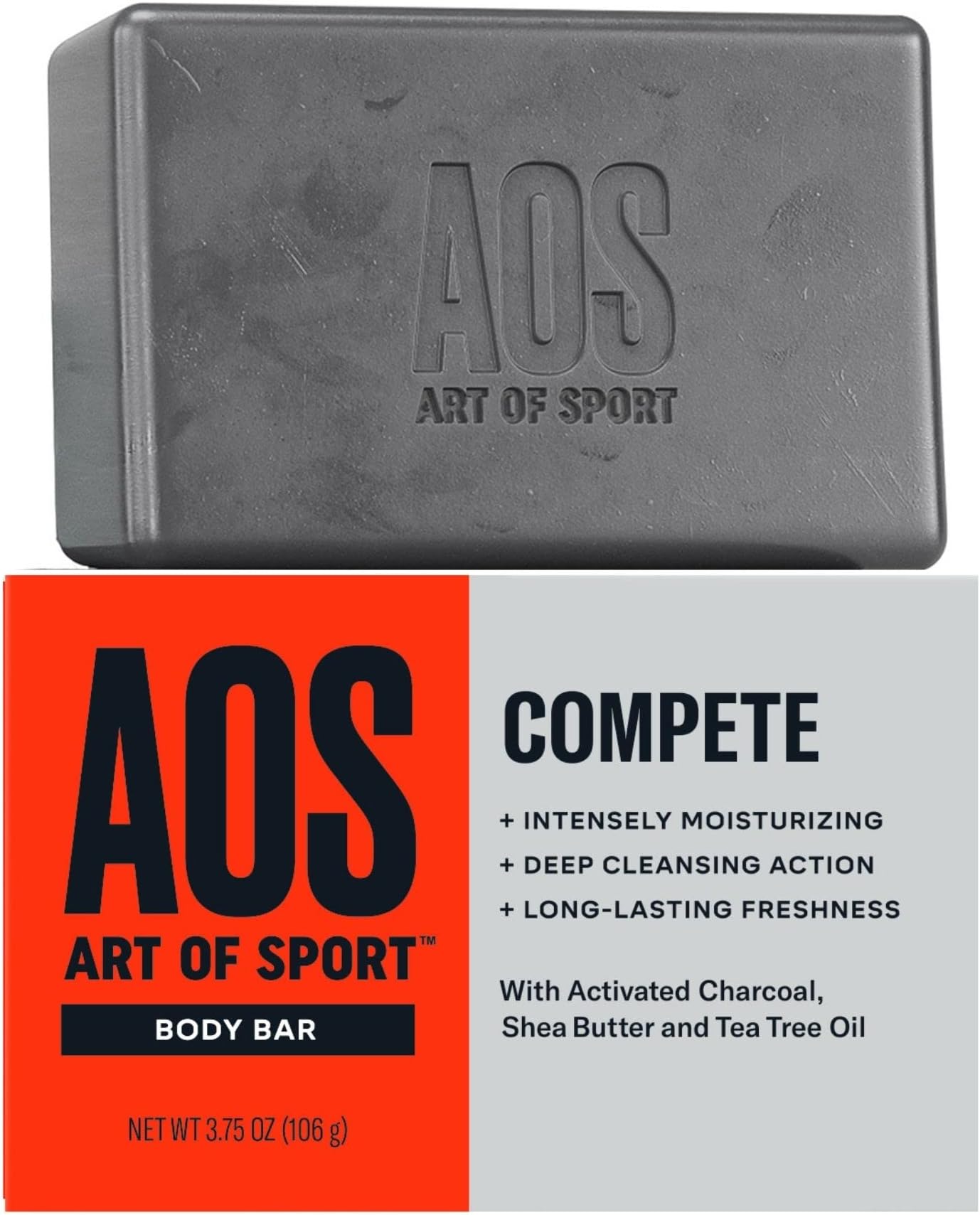 Art of Sport Body Bar Soap (2-Pack), Compete Scent, with Activated Charcoal, Tea Tree Oil, and Shea Butter, 3.75 oz