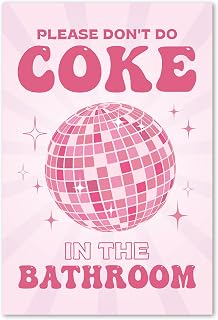 12" x 18" - Please Don't Do Coke In The Bathroom Canvas Poster Unframed, Funny Bathroom Poster, Disco Ball Print, Pink Preppy Aesthetic Canvas, Bathroom Decor Preppy (No Frame)