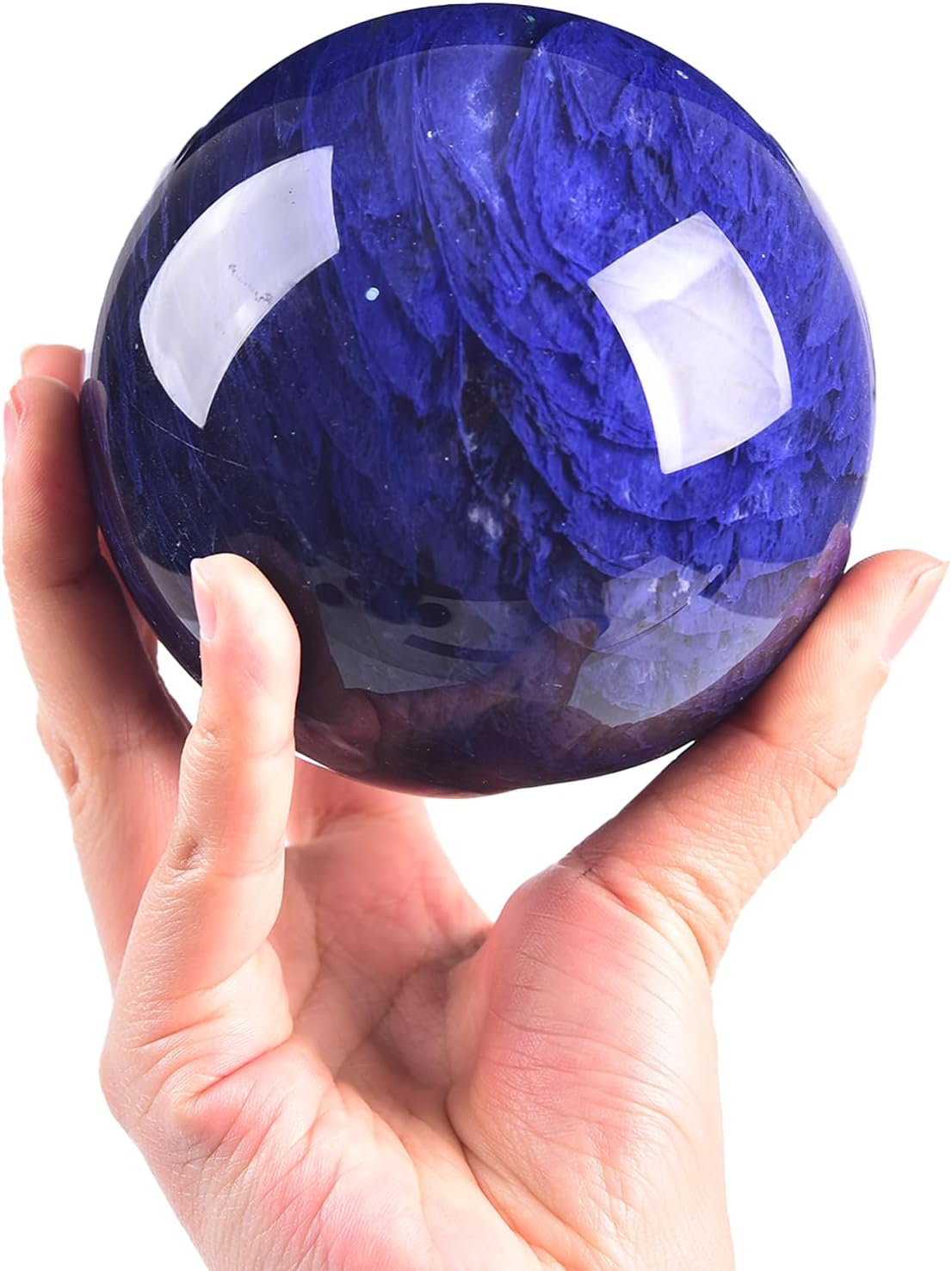 JIC Gem Large Smelting Blue Quartz Sphere Ball Artificial Healing Crystal Decorative Ball with Stand Reiki Healing Ornament Meditation Gift 4.33-4.72 Inch