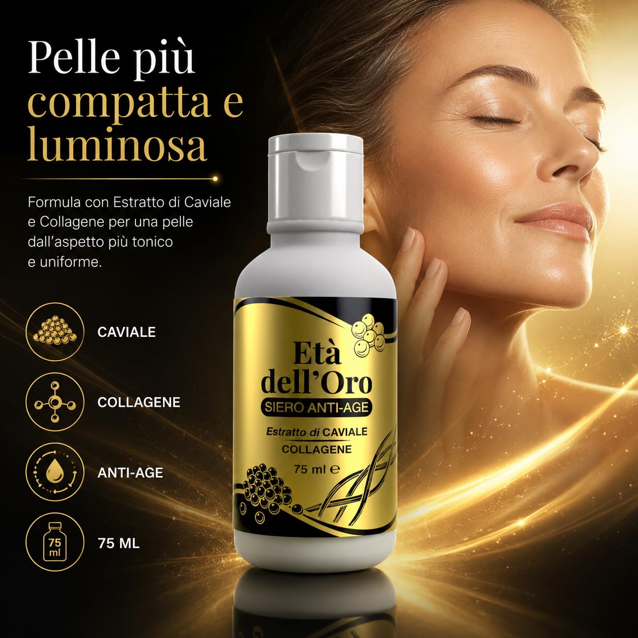Età dell'Oro Crema Viso Antiage Oro Colloidale Caviale Collagene 225 ml | Oro colloidale, Estratto di caviale, Collagene marino, Acido ialuronico, Idratante, Rassodante, Antiage, 225 ml