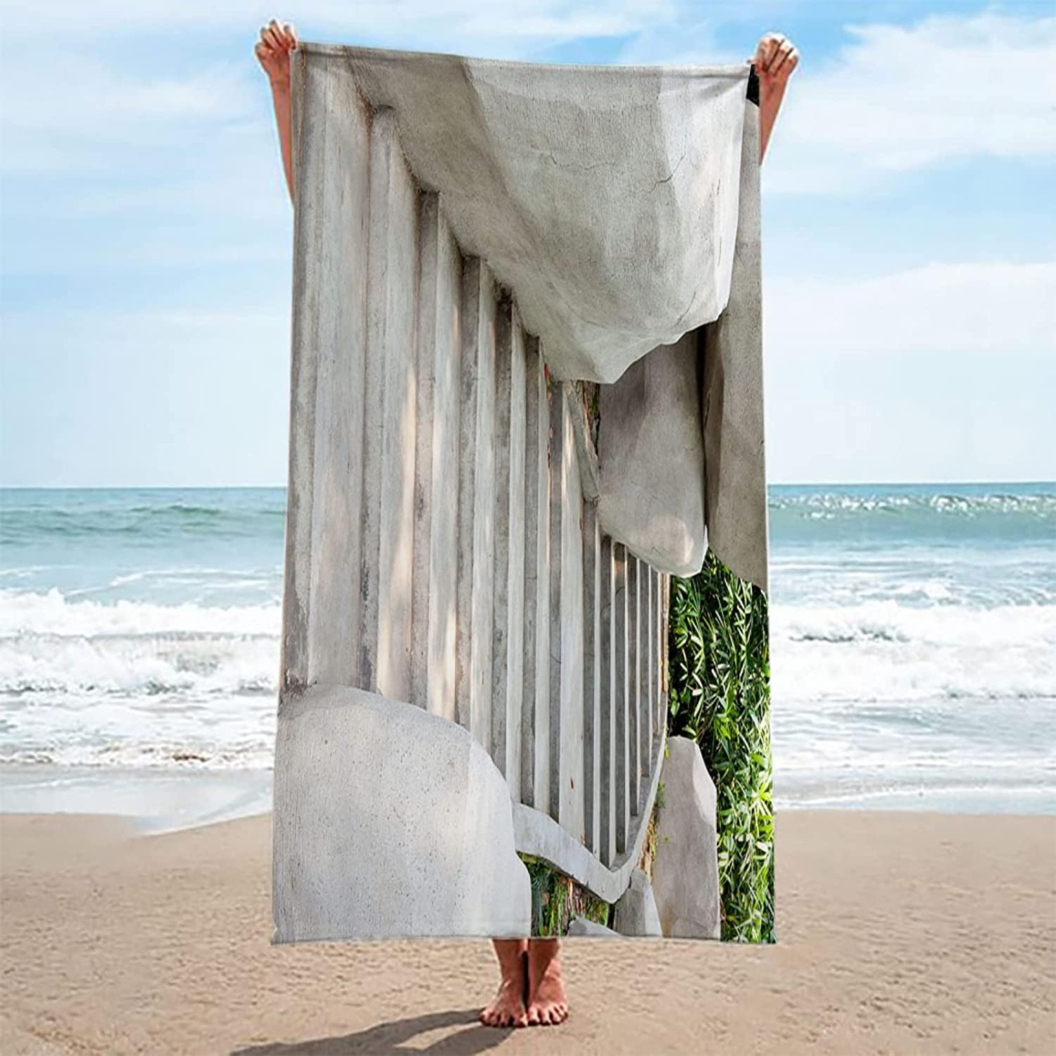 Serviette de Plage 200x200 Femme Homme Enfant, Drap de Plage XXL Serviette Plage Anti Sable à Séchage Rapide Grande Serviette Plage Escaliers, pour Bain, Piscine, Camping Architecture Chinoise A437