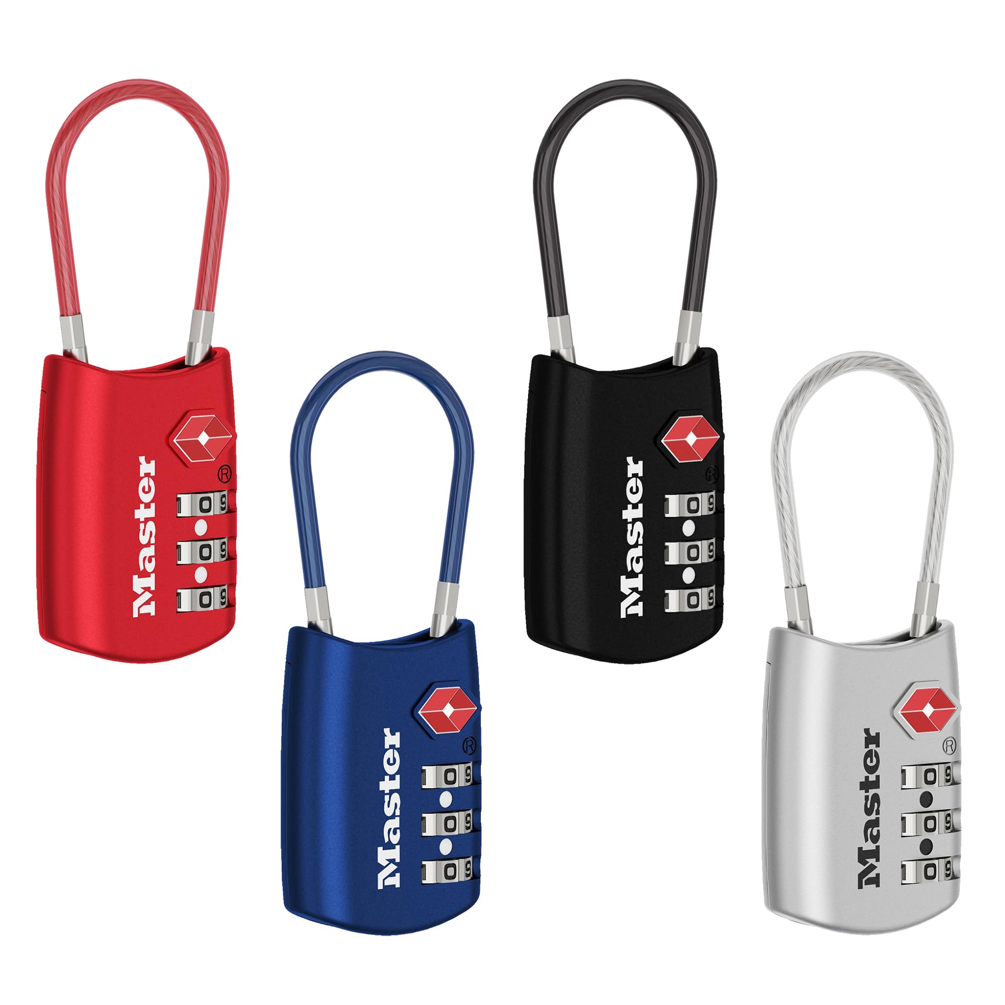 Master Lock 4688D TSA akceptowana blokada bagażu, kolor może się różnić, 4-pak