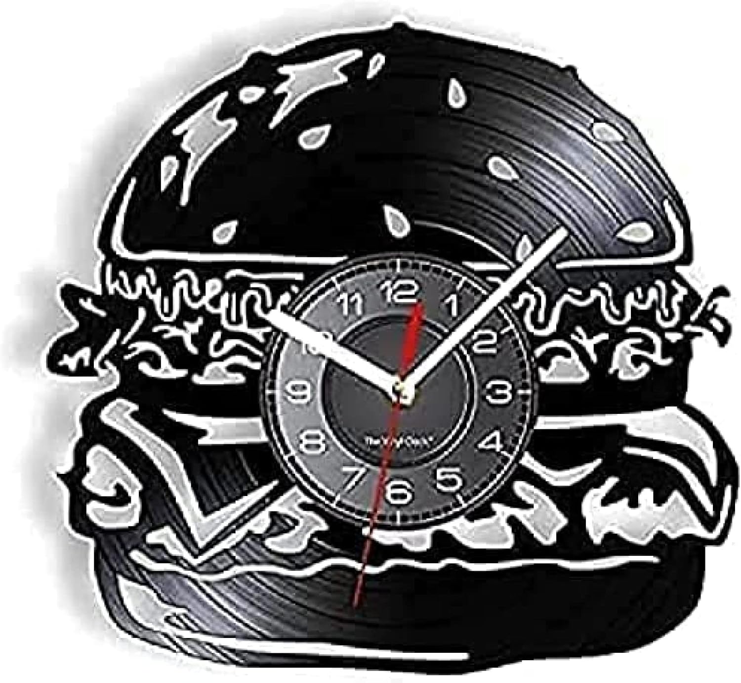 Kitchen Clocks Hamburger Wall Clock Made from Real Vinyl