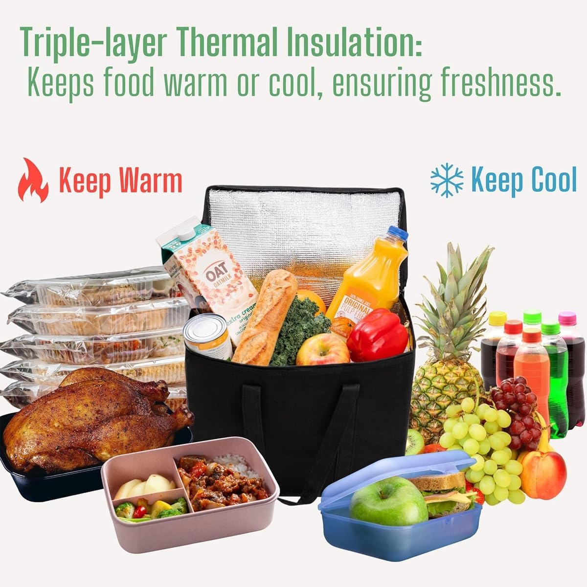 Cool Bags, 18L Large Insulated Picnic Cool Bag, Thermal Food Delivery Bag with Layer Protection - Image 4