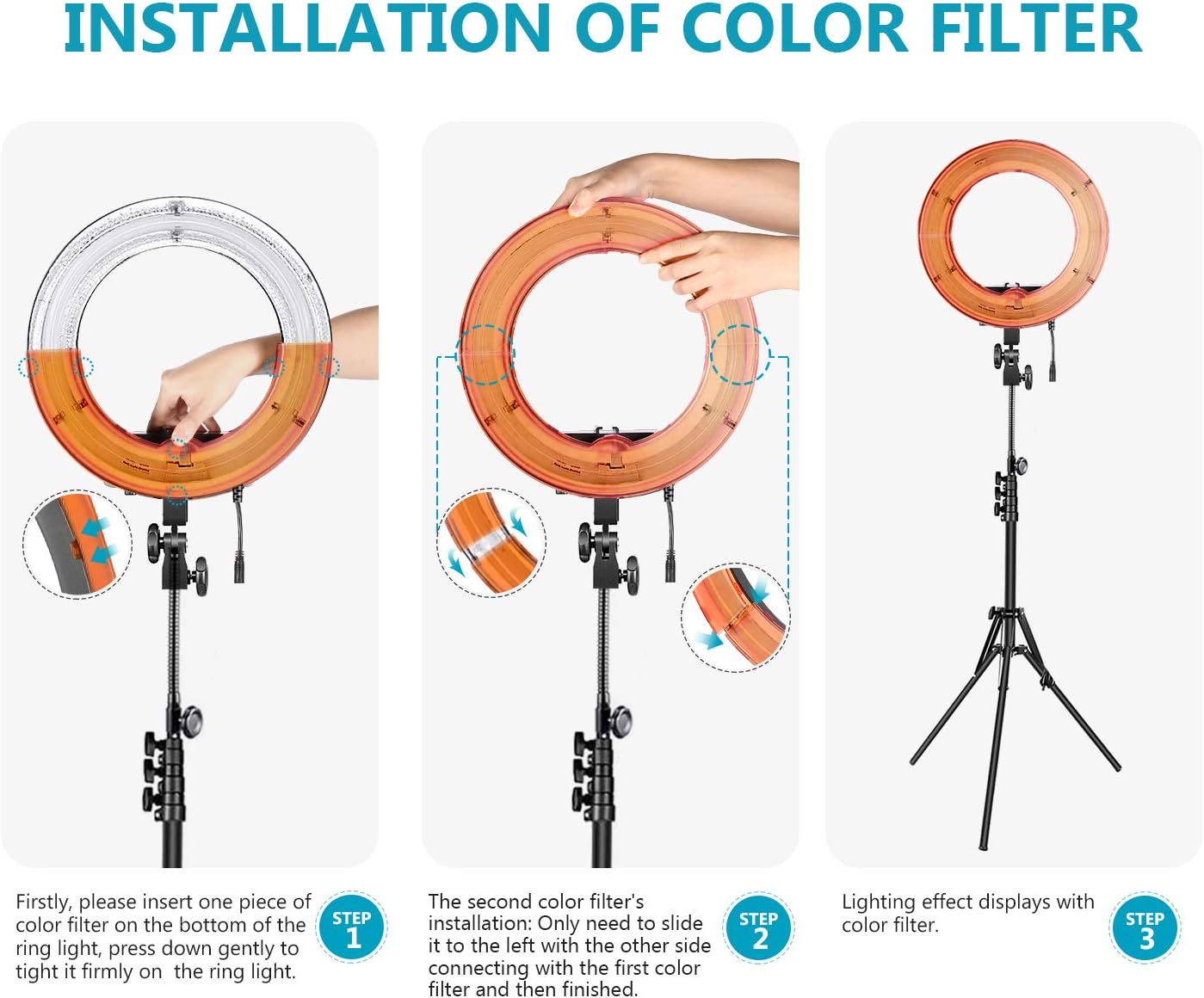 Neewer 14-inch Outer 12-inch Inner Dimmable Ring Light Lighting Kit - 50W Fluorescent Continuous Ring Light, Light Stand, Ball Head,Filter for Portrait Makeup Photography YouTube Studio Video Shooting