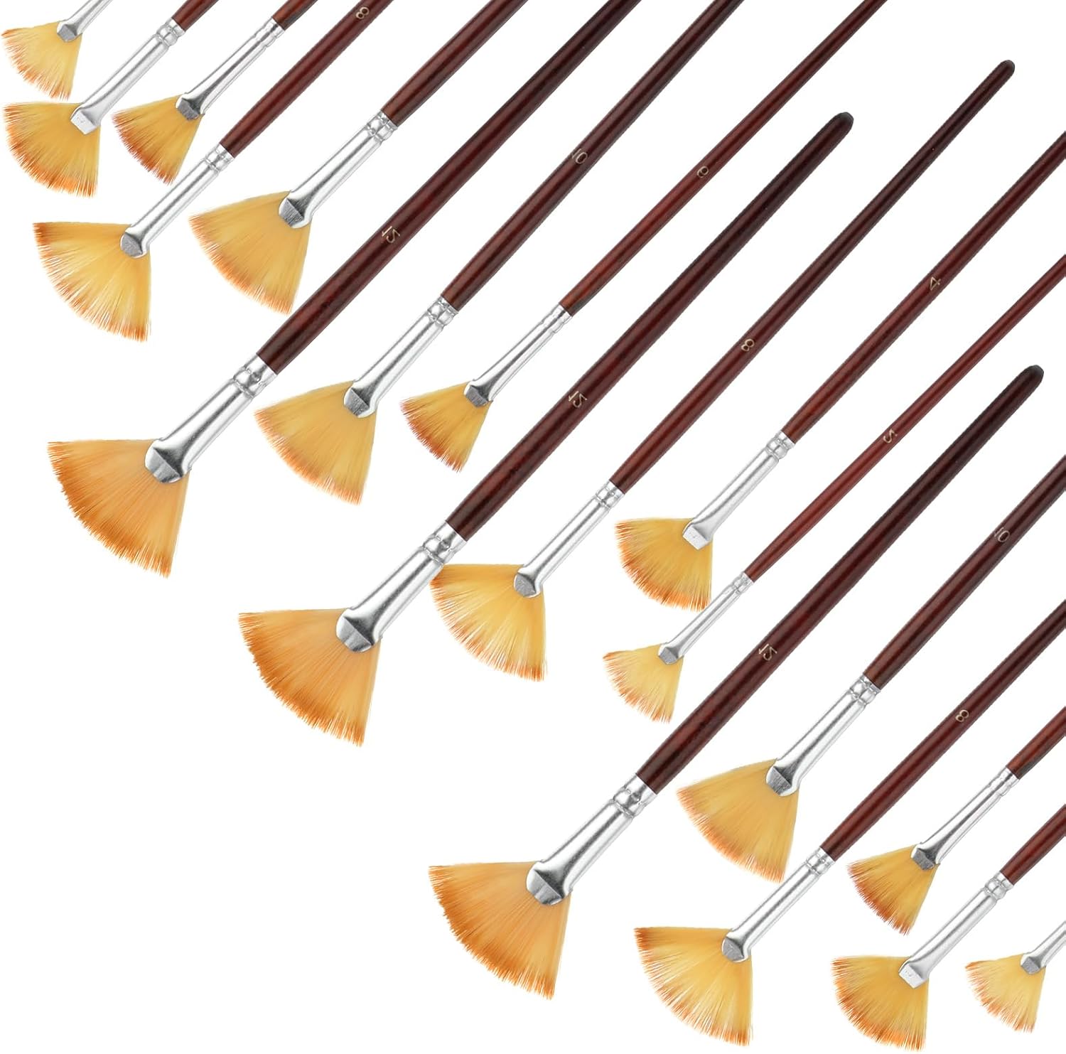 COMNICO Fan Paint Brushes, Professional Artist Painting Brush Set Soft Nylon Hair Brush Long Wooden Handle for Artists Acrylic Watercolor Oil Painting