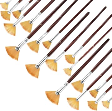 COMNICO Fan Paint Brushes, Professional Artist Painting Brush Set Soft Nylon Hair Brush Long Wooden Handle for Artists Acrylic Watercolor Oil Painting