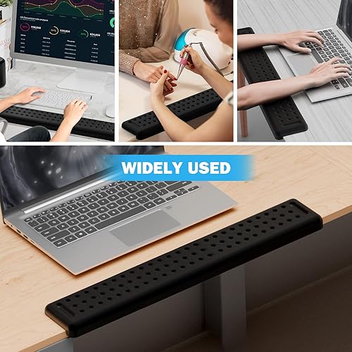Miniatura 7 de Leolee Reposamuñecas largo para escritorio en forma de L de 23.6 pulgadas, reposamuñecas de espuma viscoelástica negra para escritorio con base