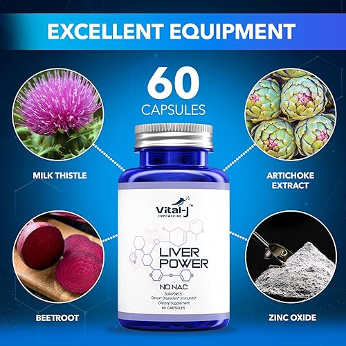 Miniatura 6 de Vital-J Empowering Suplemento de apoyo hepático, desintoxicación y reparación de limpieza hepática, con cardo de leche, zinc, remolacha y alcachofa,