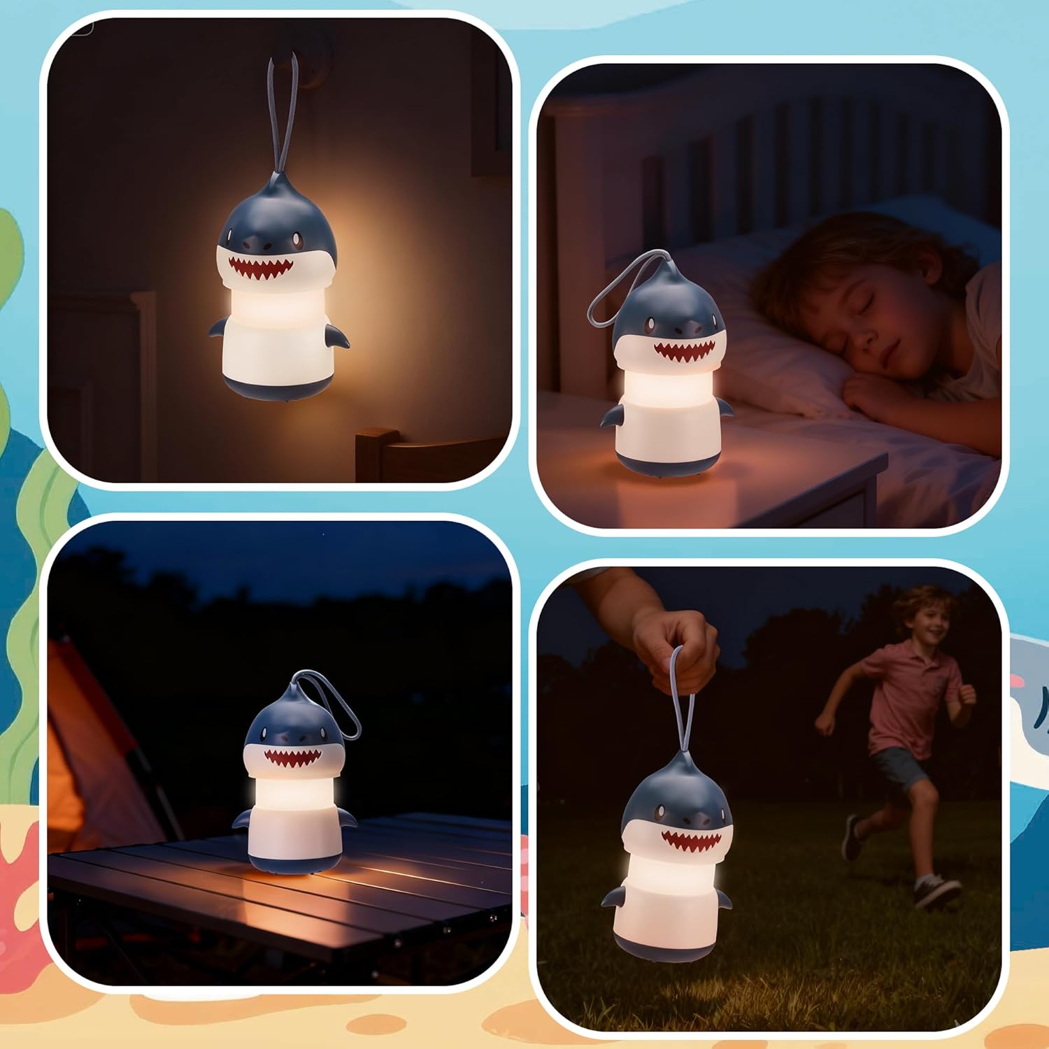 WORKPRO 2-Pack Kids Camping Lanterns with RGB Lights, Battery Powered with Lanyard, Fun Night Light Gifts for Kids - Shark Design - Image 8