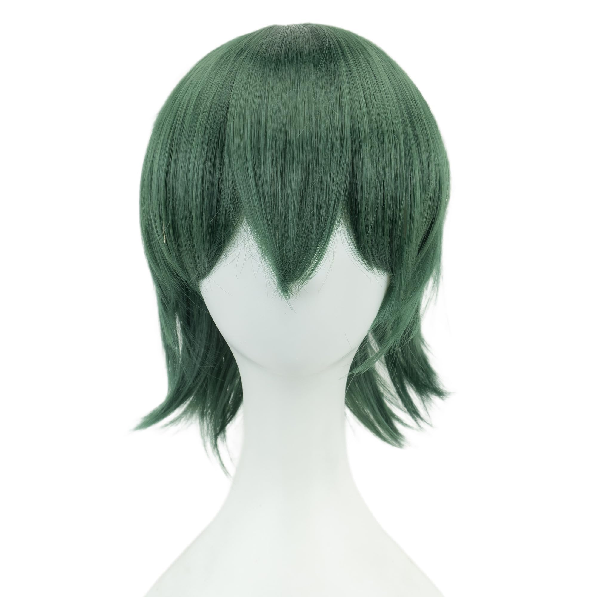 IMISSU Unisex Short Hair Party Wig with Bangs Halloween Costume Wigs (Dark Green) - Image 2