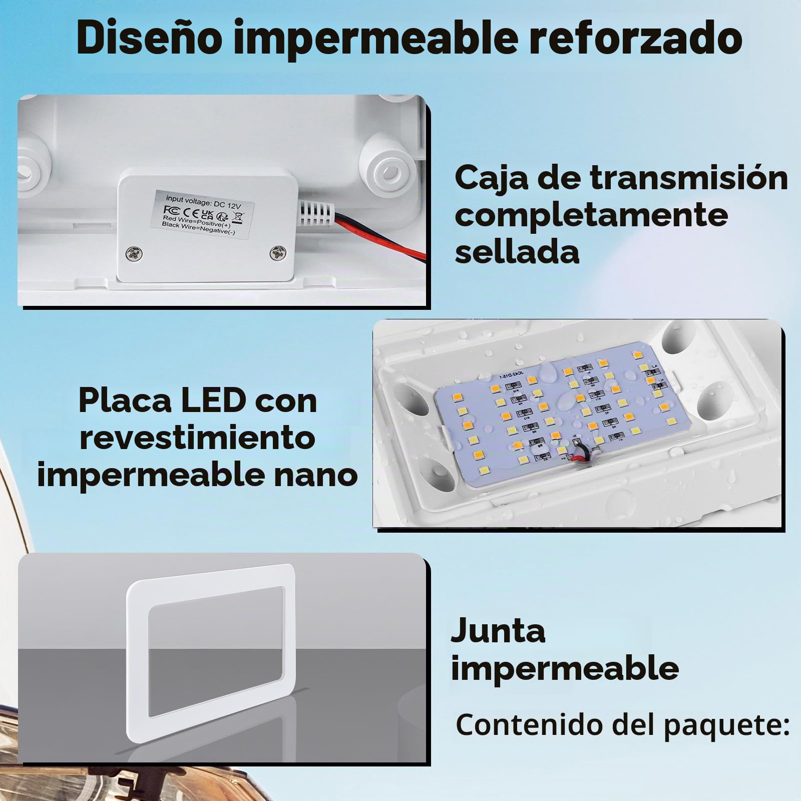 acegoo Camper Luz LED de porche de doble color (blanco/ámbar) conmutable de 12V, luz exterior de repuesto para caravana, remolque, autocaravana, 410 lúmenes, IP66 Nano Impermeable(Blanco)