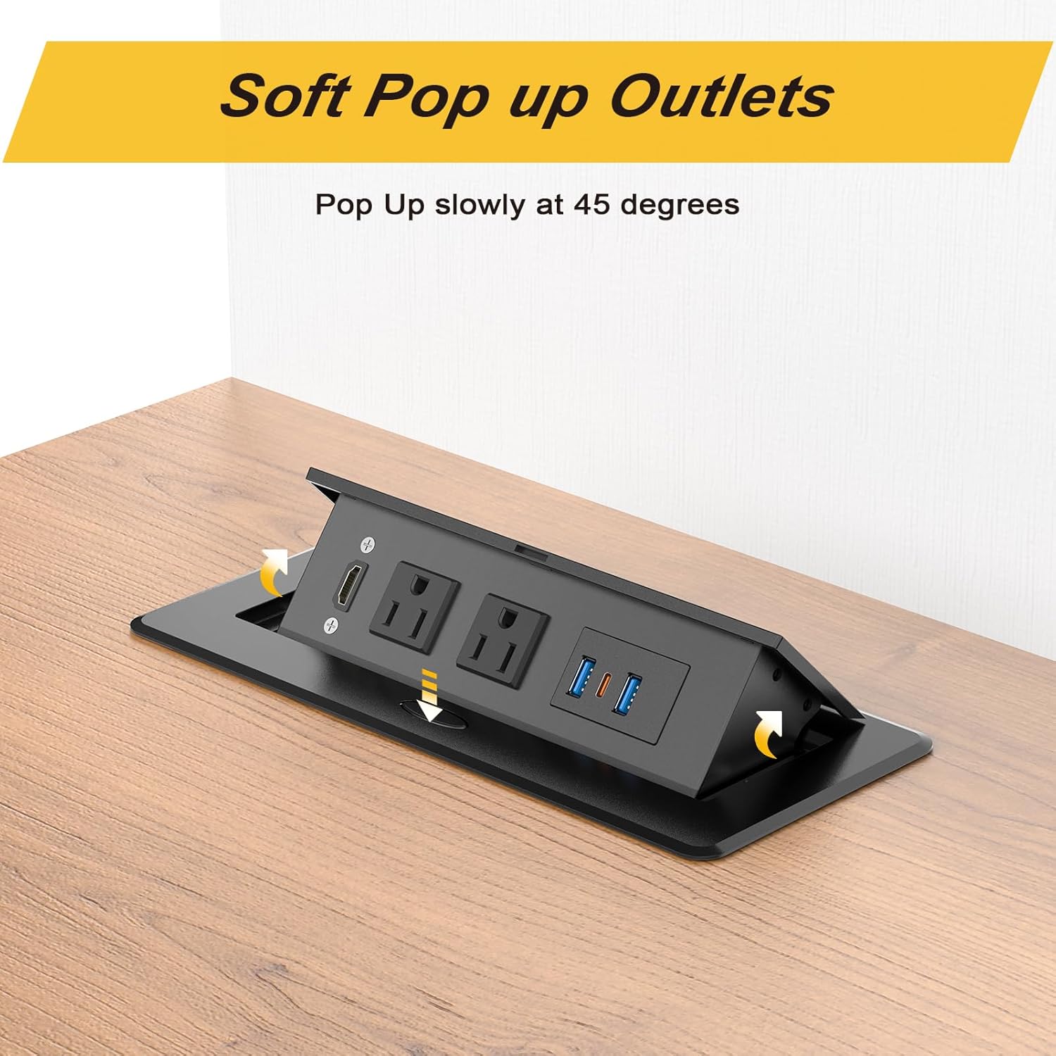 Recessed Power Strip, HDMI Pop Up Power Cover Box Desktop Socket with PD 20W USB C Charging Ports, Stainless Steel Receptacle Outlet for Conference Room Countertop (Black)