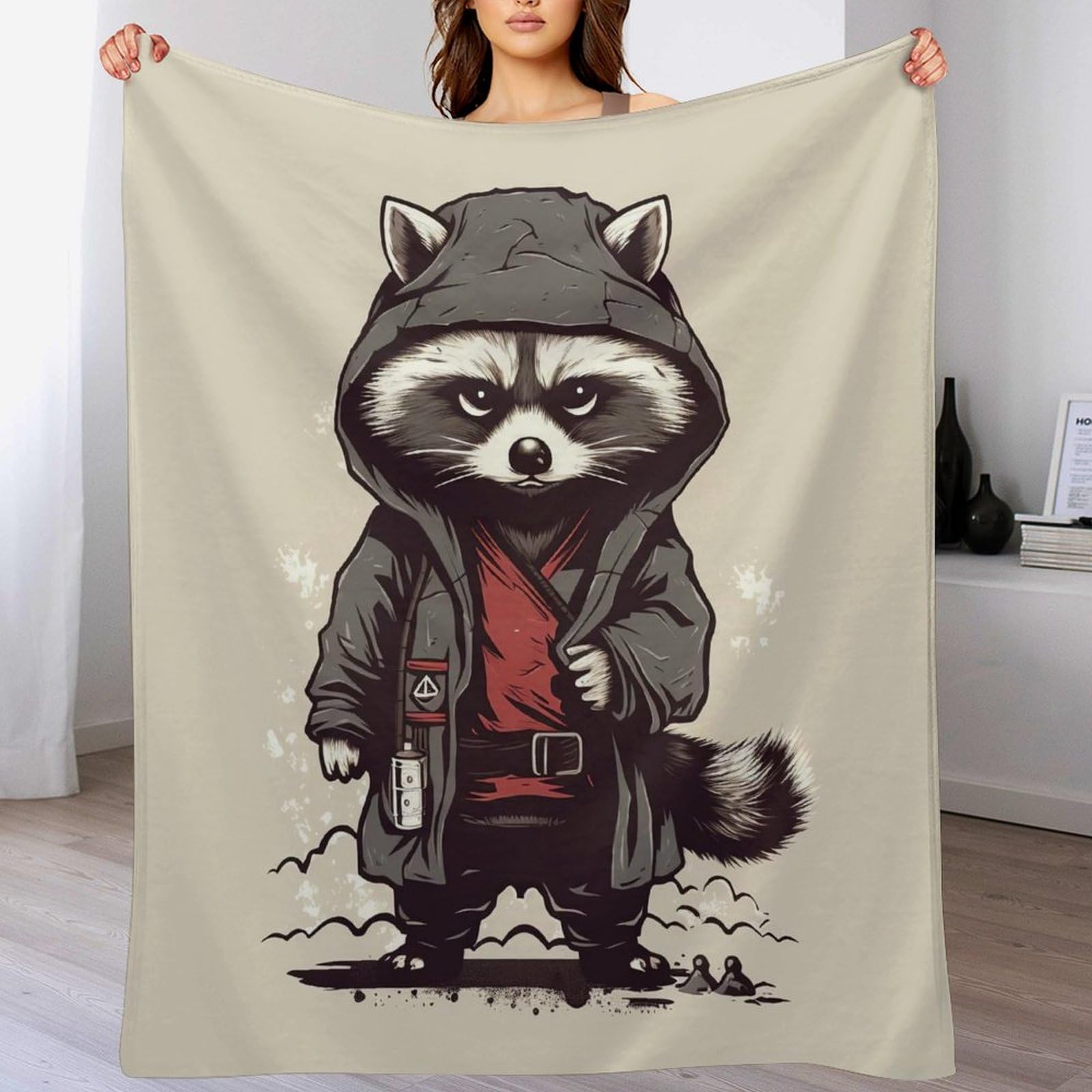 Couverture de canapé en polaire douce pour rester au chaud en hiver, plaid Raton Laveur 180x200