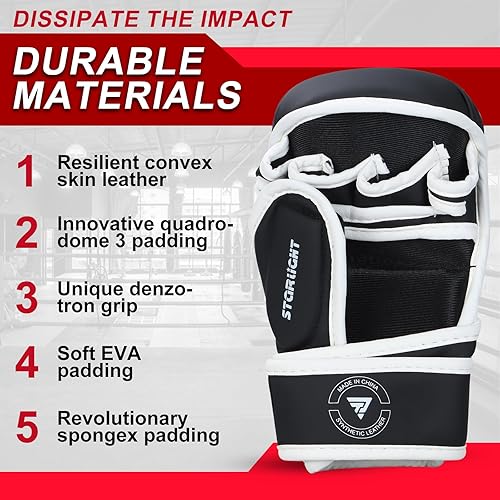 Miniatura 4 de Guantes MMA para Sparring Grappling, guantes híbridos de palma abierta para artes marciales, soporte de muñeca de cuero Maya, lucha contra deportes