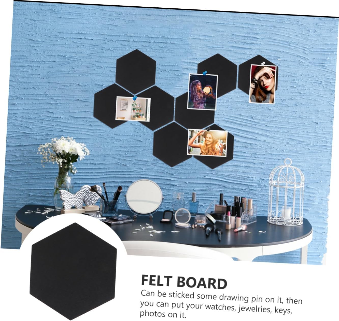 10pcs Self-Adhesive Felt Panel Wall Sticker Office Message Board Hexagon Memo Board